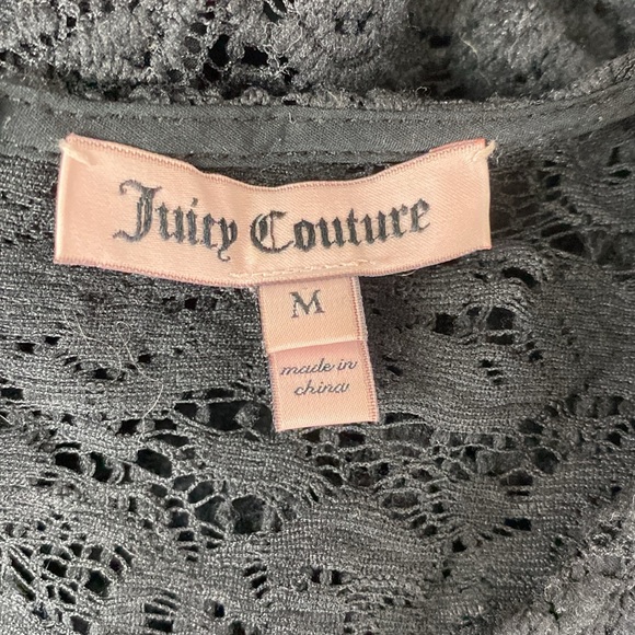 Juicy Couture Black Sheer Crochet Lace Long Sleeve Blouse Top M - Picture 6 of 7